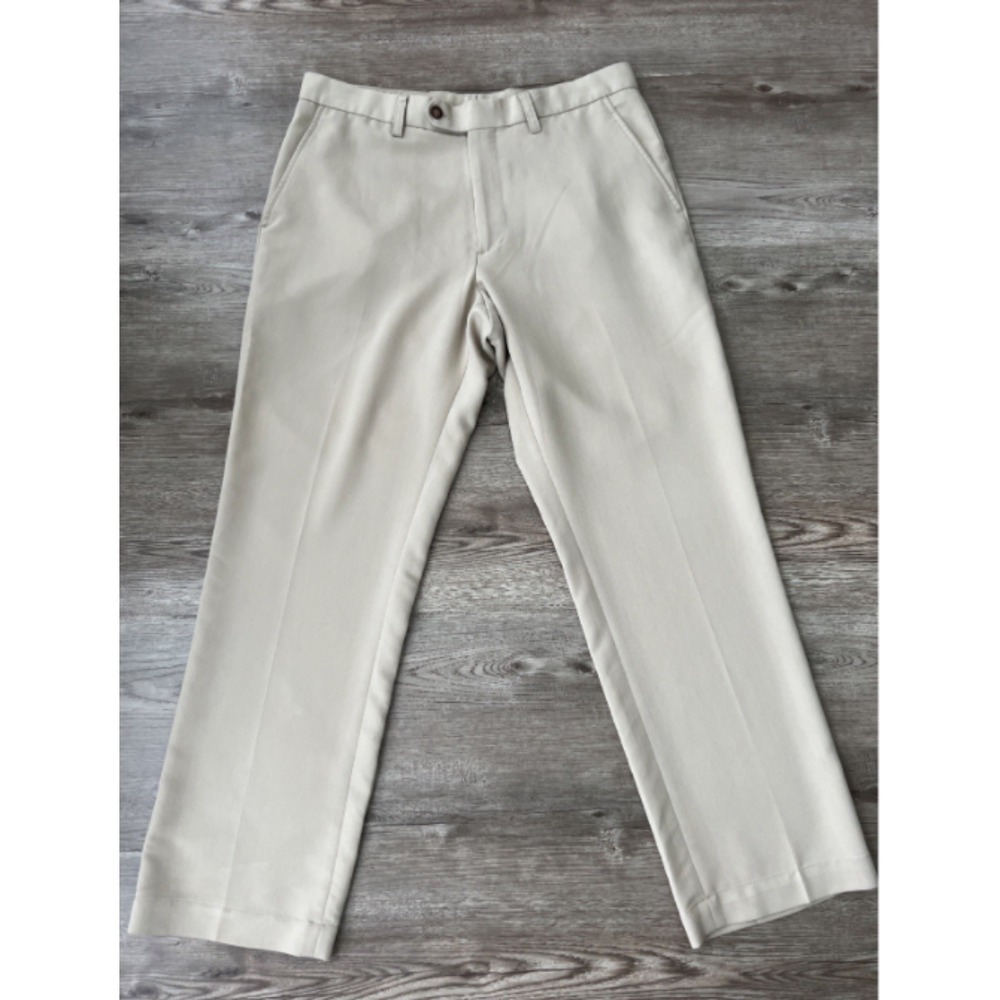 Cutter & Buck Flat Front Dress Pants Men 32 Beige Classic Golf Trousers MCB01811